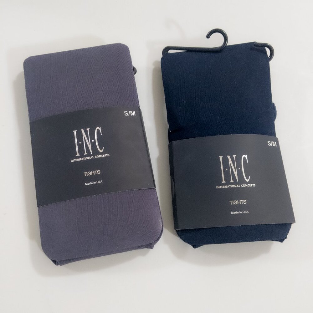 INC Internation Concepts Tights Size Small S/M Grey + Navy Nylon Spandex 2 Pack